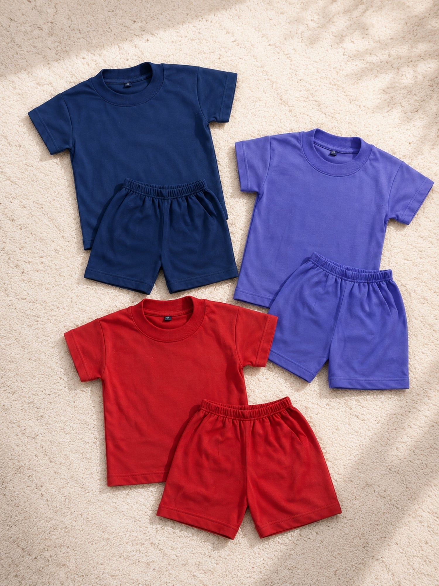 Honu Comfort Terno Bundle for Kids Boy 3pcs Plain Tshirt Shorts Set 100% Cotton Pambata