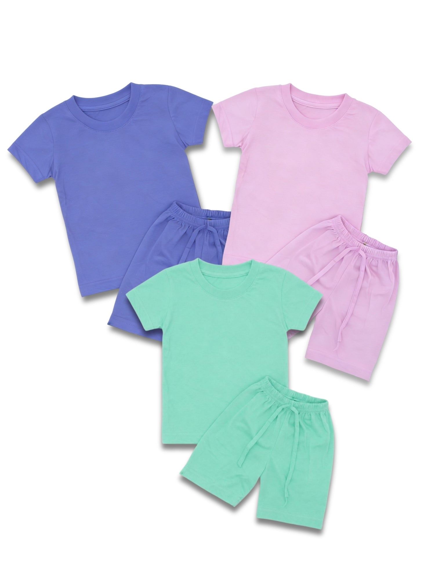 Honu Comfort Terno Bundle for Kids Girl 3pcs Plain Tshirt Shorts Set 100% Cotton Pambata