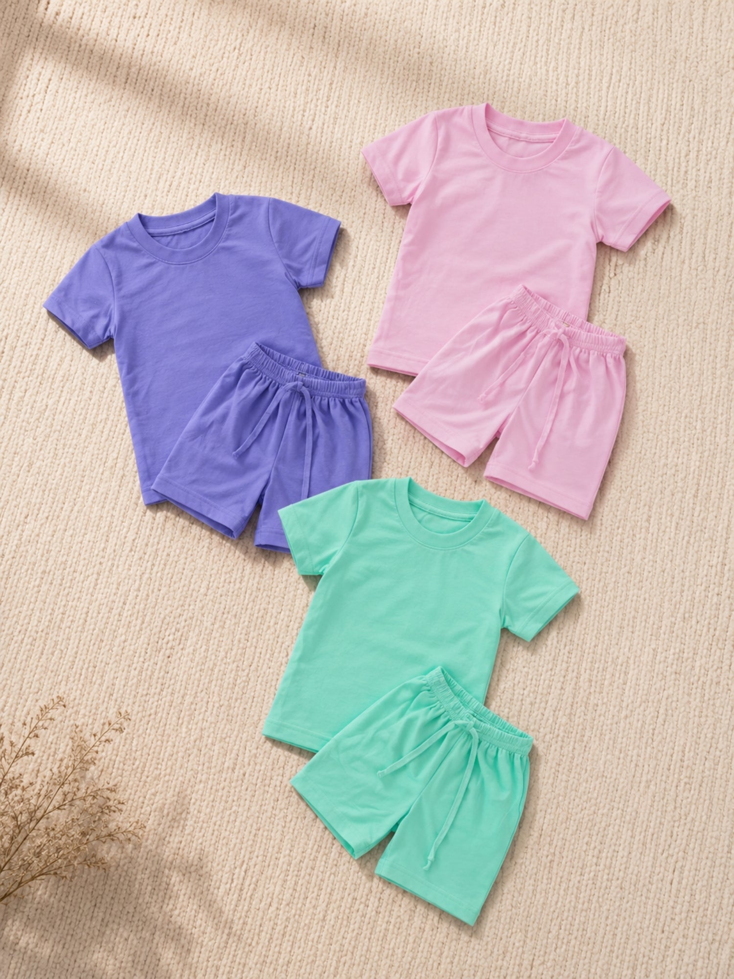 Honu Comfort Terno Bundle for Kids Girl 3pcs Plain Tshirt Shorts Set 100% Cotton Pambata