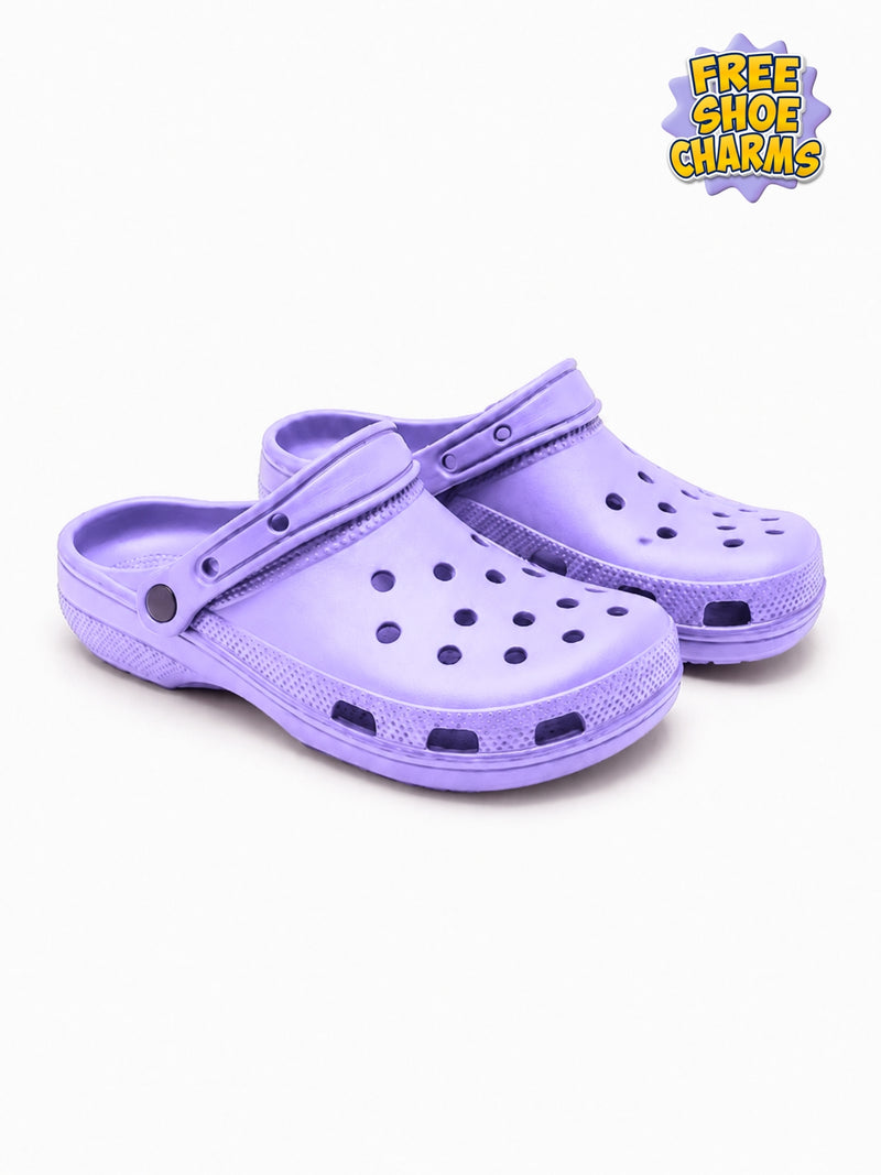 HONU COMFORT Plain Purple Clogs Lightweight Non-Slip Waterproof EVA Slip On With 4 Free Charms